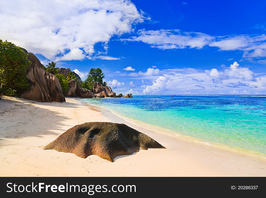 Beach Source d'Argent at Seychelles - nature background