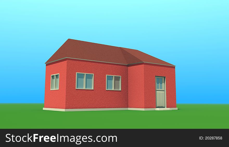 Small house on a sky background. Created in 3D.
