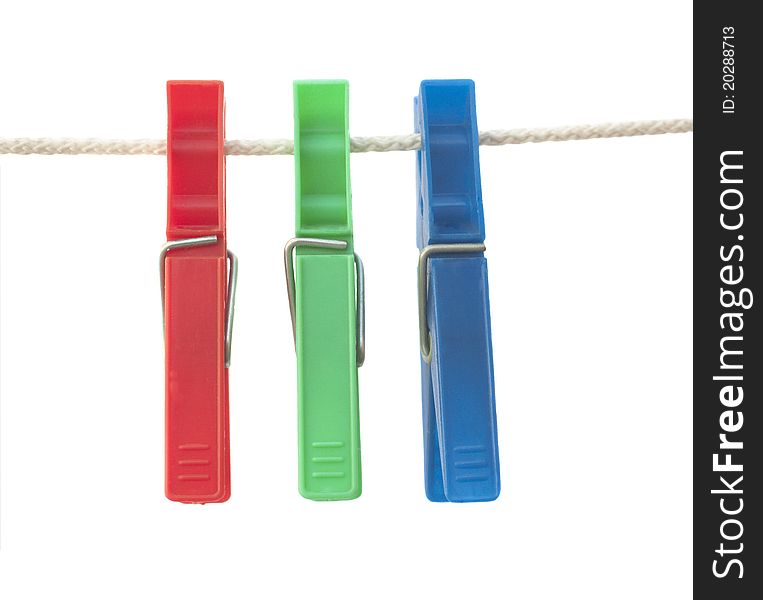 Red, green and blue clothespins. Red, green and blue clothespins