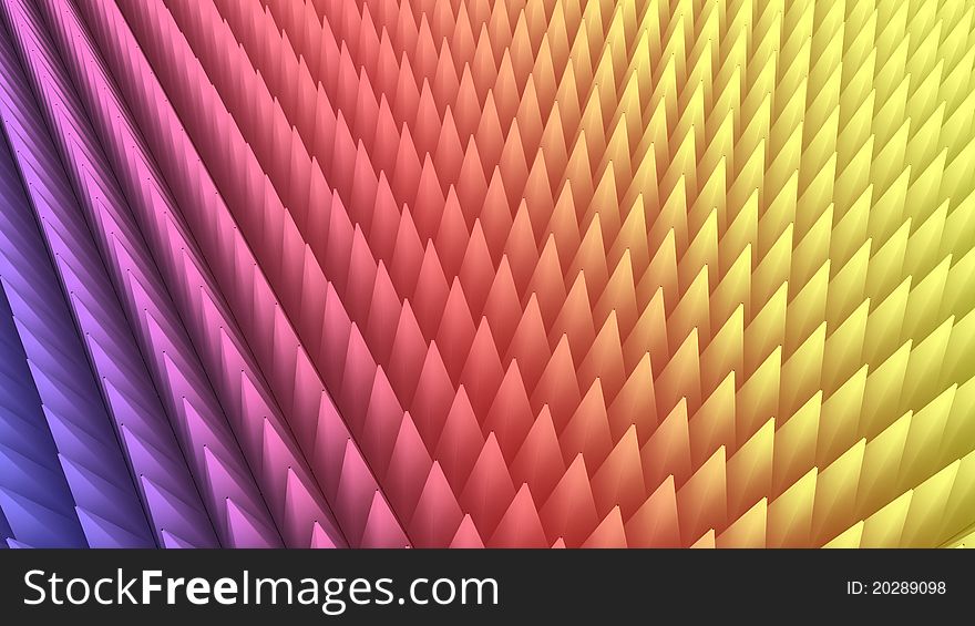 3d rendering of abstract of dense colorful pyramid array. 3d rendering of abstract of dense colorful pyramid array