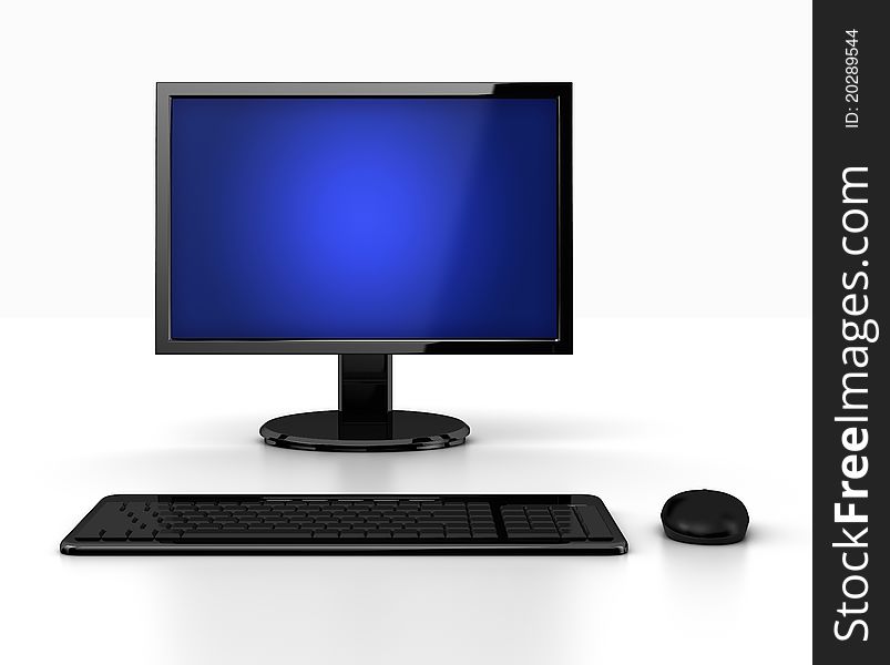 Glowing Lcd Screen With Mouse And Keyboard