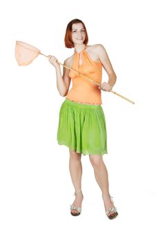 Girl In Bright Clothes Holding Butterfly Net Royalty Free Stock Photography Girl In Bright Clothes Holding Butterfly Net Royalty Free Stock Photography