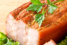 Smoked Pork Arranged On Cutting Board With Parsley Royalty Free Stock Photo