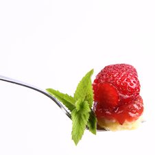 Strawberry Tart On A Fork Royalty Free Stock Image