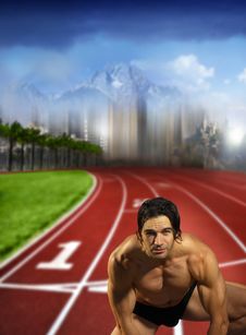 Male Runner On Track Field Stock Image