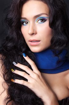 Professional Colourful Make-up And Manicure Royalty Free Stock Photography
