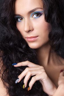 Professional Colourful Make-up And Manicure Stock Photography