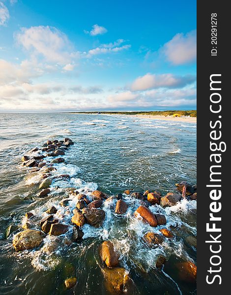 Landscape with stones in sea water