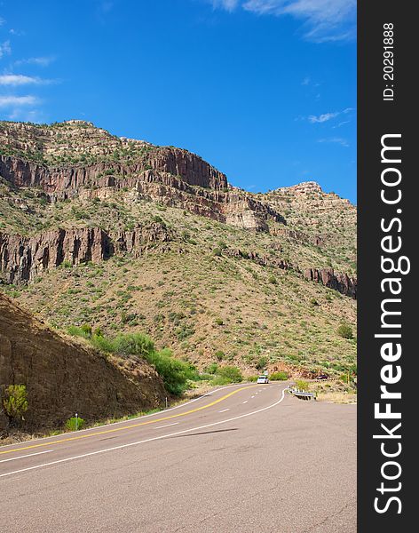 Desert Mountain with Blue Sky and Road