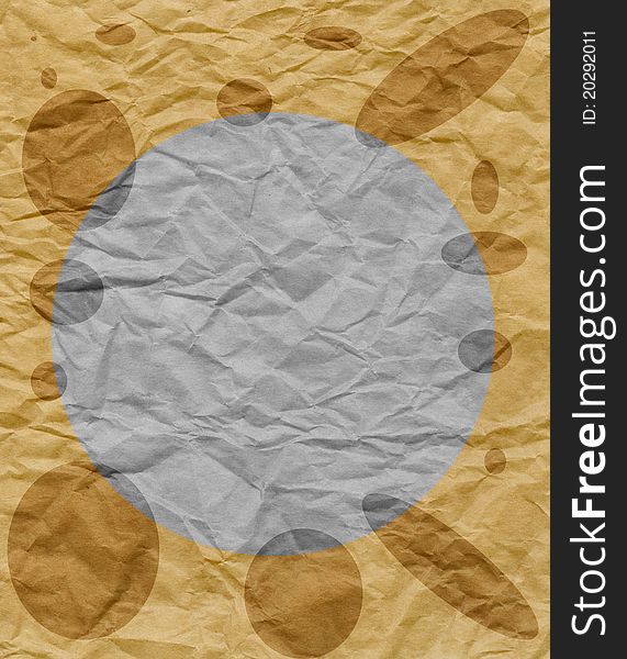 Old crumpled brown paper background with circles. Old crumpled brown paper background with circles