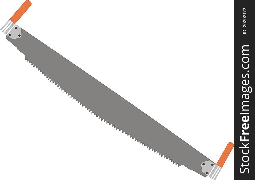 Two-handled saw. A sharp saw. Building and repair