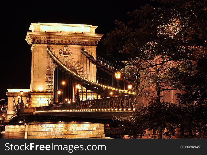Chain bridge in night - Budapest Hungary. Chain bridge in night - Budapest Hungary