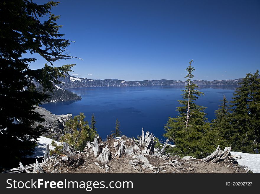 Crater Lake With Snow