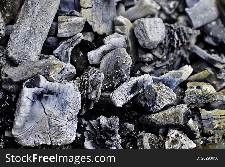 Isolated charcoals burning, close up, macro shot.