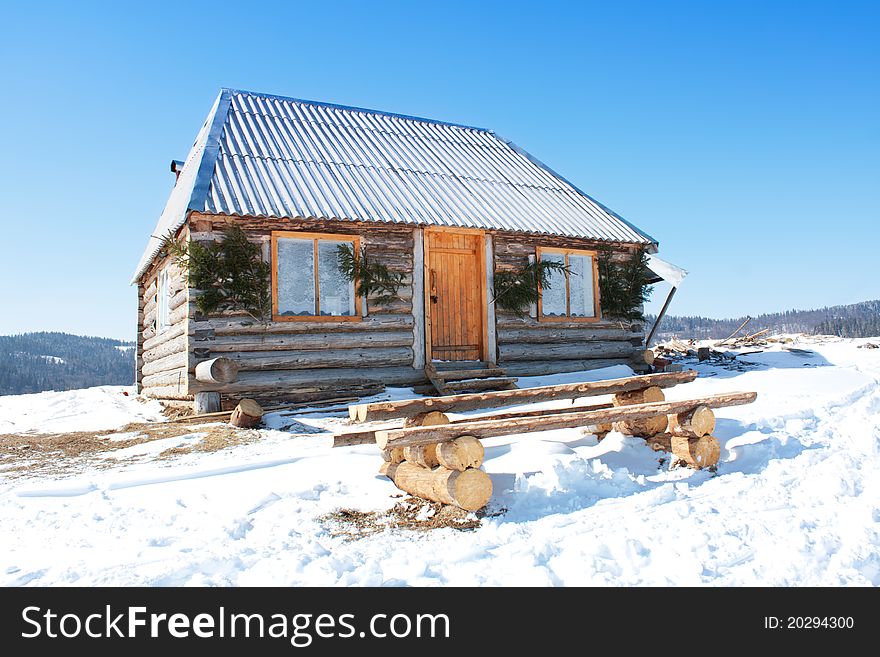 Wooden house in winter forest. Wooden house in winter forest