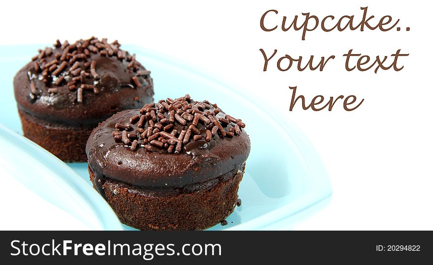 Chocolate cupcake on white background