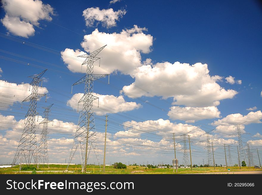 Electrical power grid / High voltage power transmission tower.