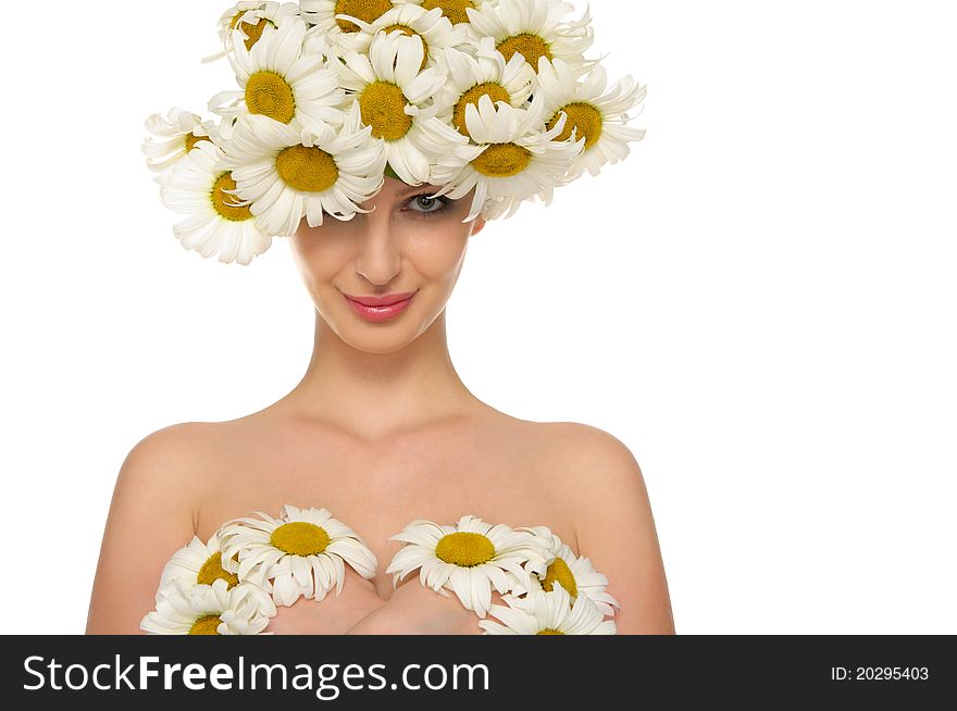 Sexy Woman Is Covered Daisies