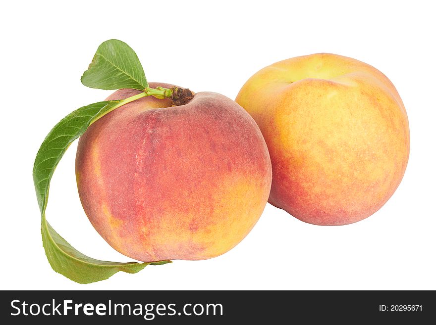 Ripe Peach with Leaf isolated