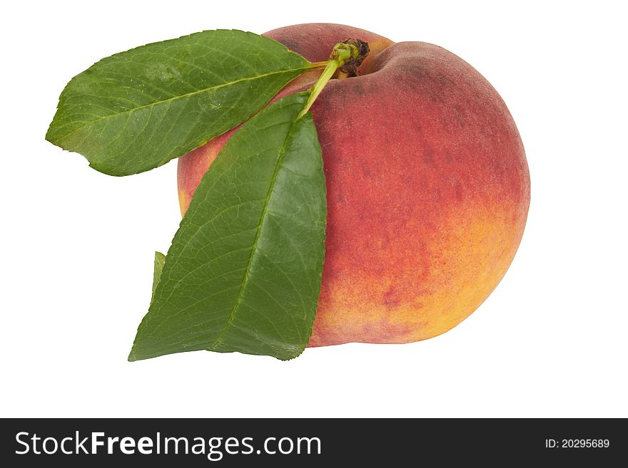 Ripe Peach With Leaf