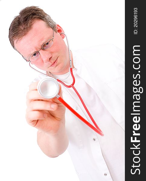 Isolated young Caucasian doctor portrait. Isolated young Caucasian doctor portrait