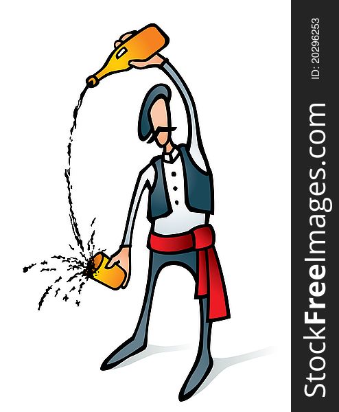 Vector illustration of a cider drinker in a basks traditional clothes. Can be easily colored and used in your design.