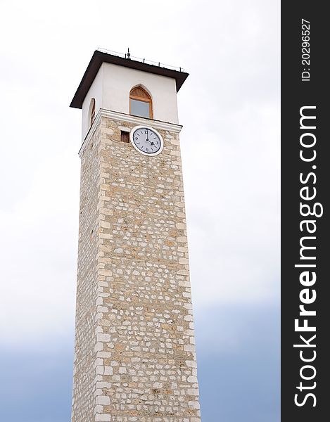 Old clock tower made of stones in Montenegro