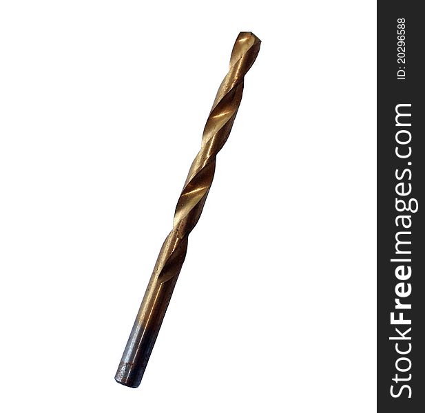 Gold colored drill bit with silver tip. Gold colored drill bit with silver tip
