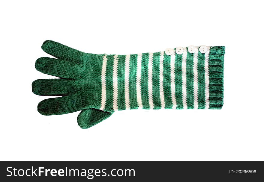 Fancy green and white womans winter glove. Fancy green and white womans winter glove