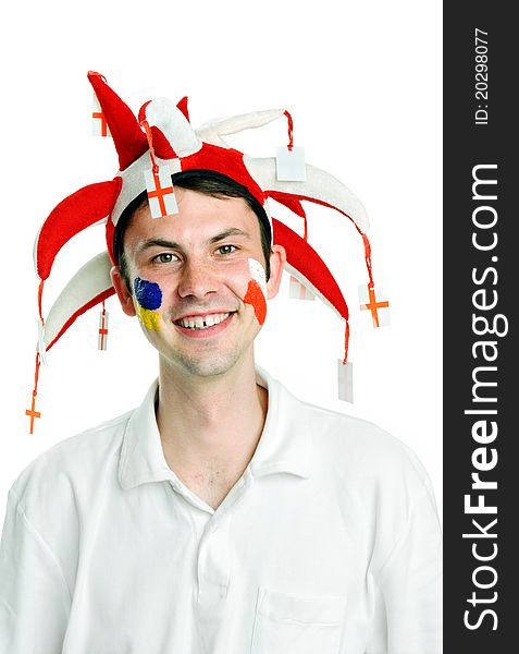 An image of a football fan in a funny hat