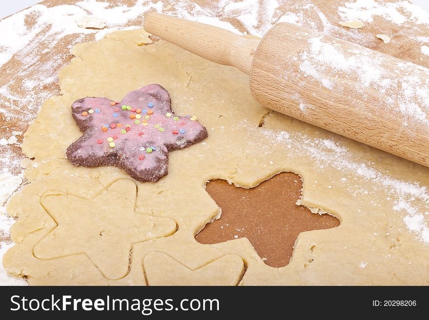 Studio-shot of preparing and baking cookies for christmas. Studio-shot of preparing and baking cookies for christmas.