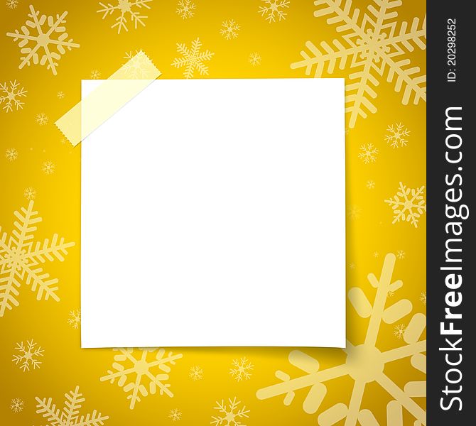 White paper notes with adhesive tape placed on the surface of a yellow christmas