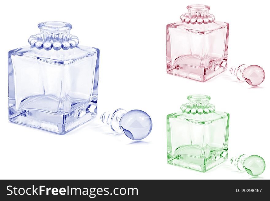 Set of crystal bottle isolated on white. Set of crystal bottle isolated on white