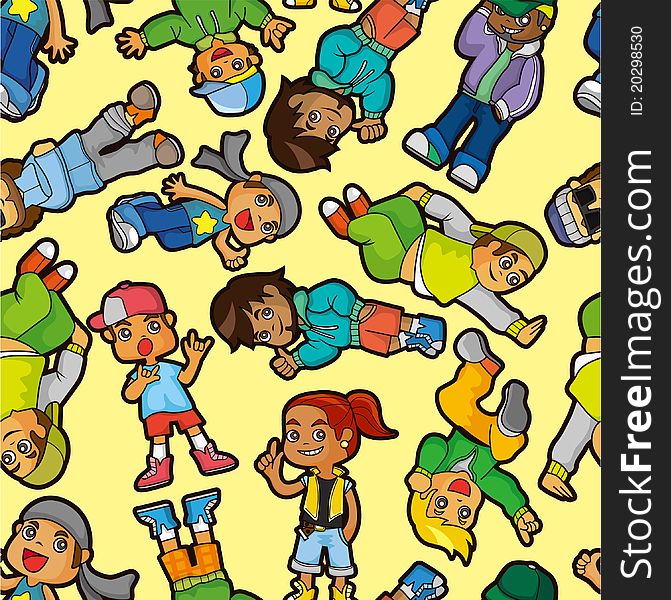 Cartoon hip hop boy dancing  seamless pattern