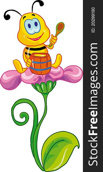 Vector illustration - little bee siting on the flower