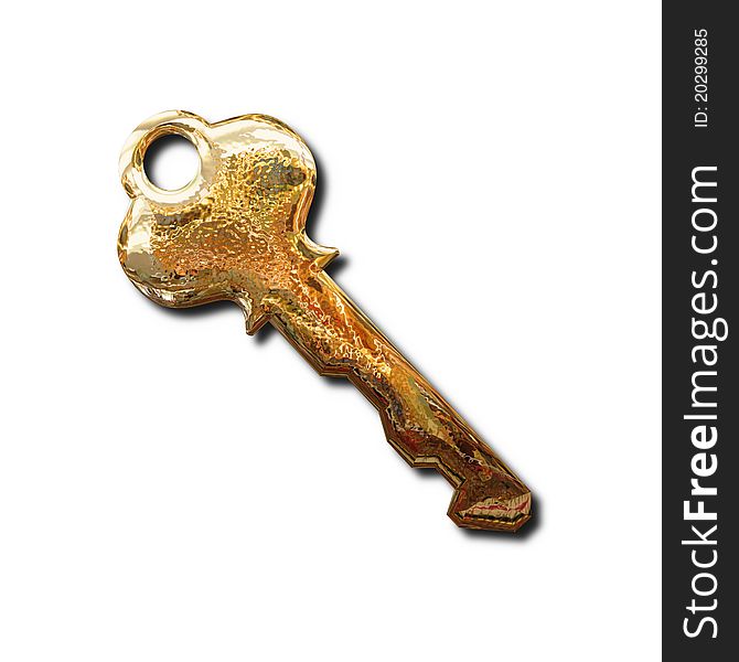 Golden key illustration. Isolated object with shadow