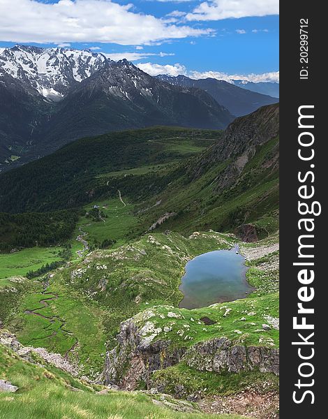 Green Valley. Panorama by the top of Bighera Valley. Brixia province, Lombardy region, Italy