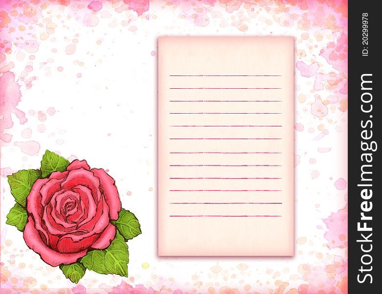 Greeting card with drawing of rose