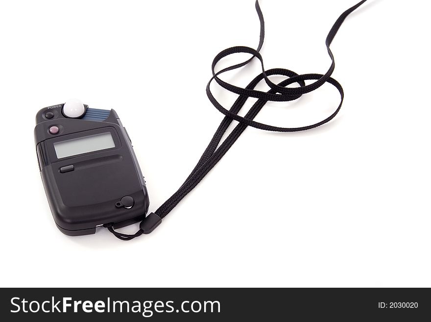 Flashmeter with neck strap over white background