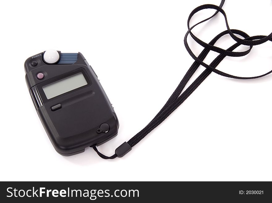 Flashmeter with neck strap over white background