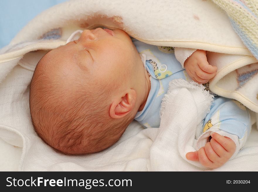 Photo of sleeping new-born child. Photo of sleeping new-born child