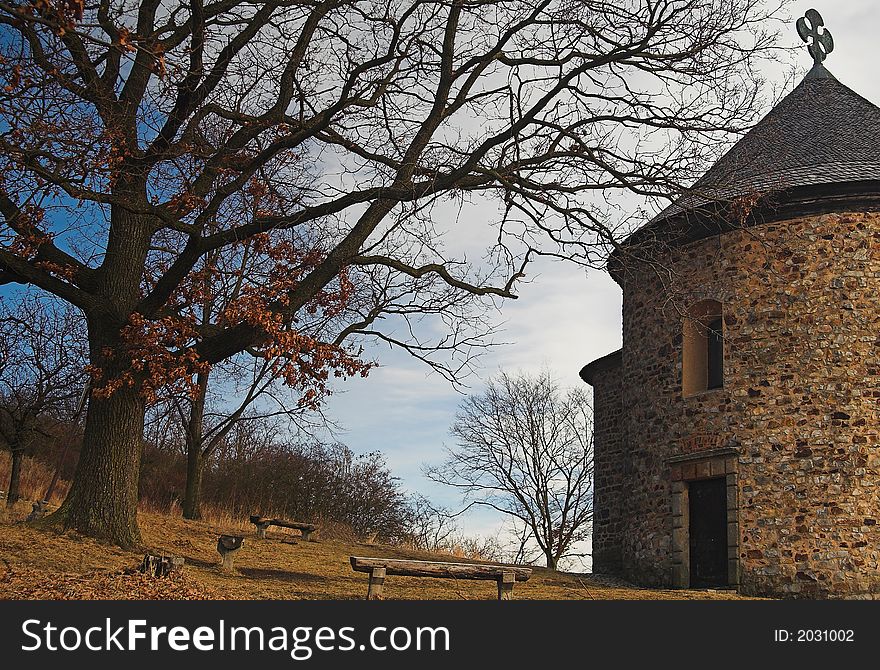 The St. Peter rotunda with the oak tree - autumn / fall. The St. Peter rotunda with the oak tree - autumn / fall