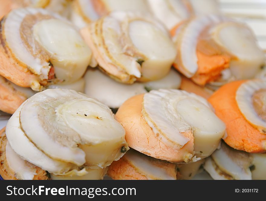 Clams ready to be prepared in an Asian seafood market-detail.