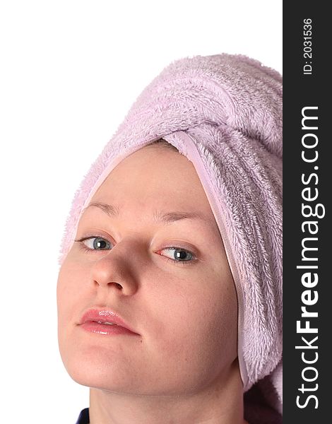 Young girl with towel on head