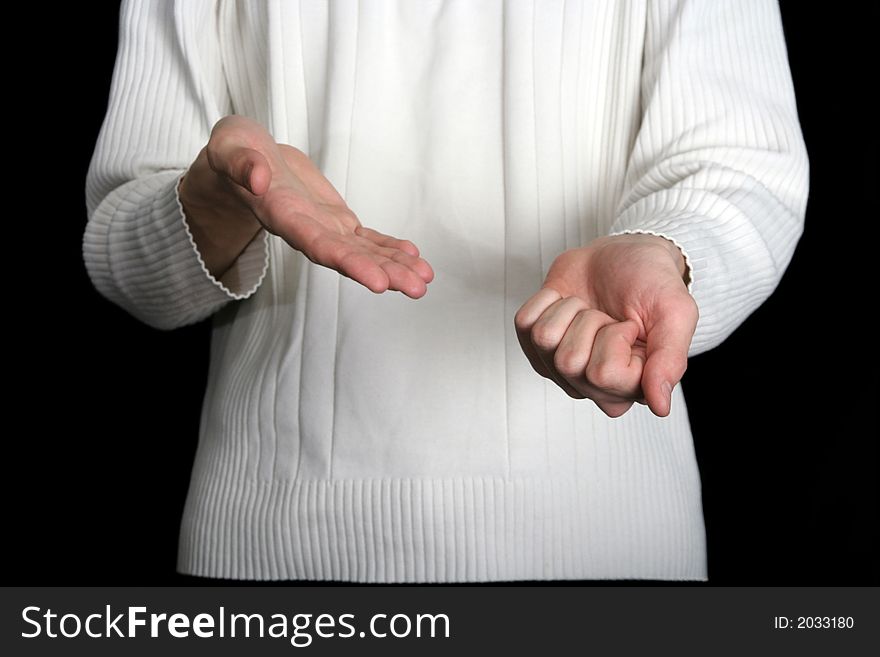 Isolated two male hands with one holding something. Isolated two male hands with one holding something