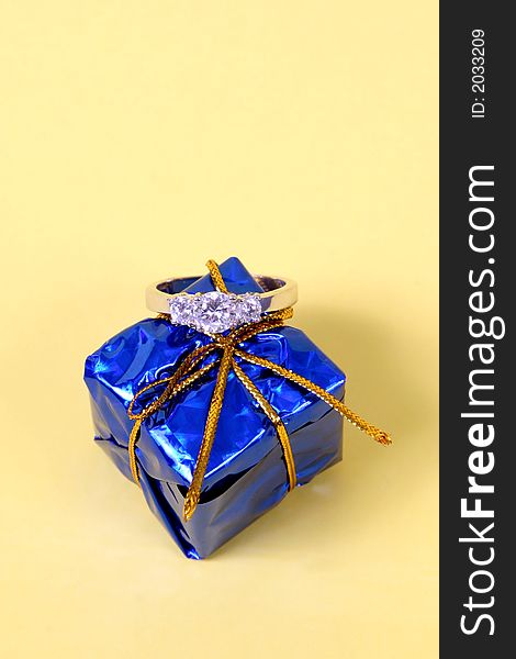 Wedding Ring And Blue Gift Box