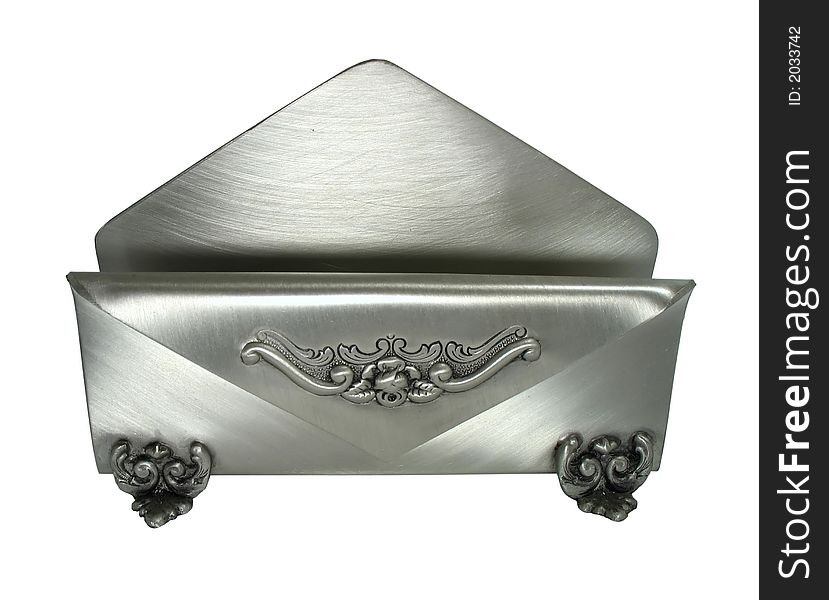 Metal decorative envelope holder, isolated on white background