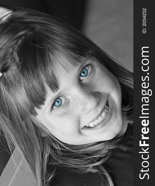 Young girl with blue eyes in black and white. Young girl with blue eyes in black and white