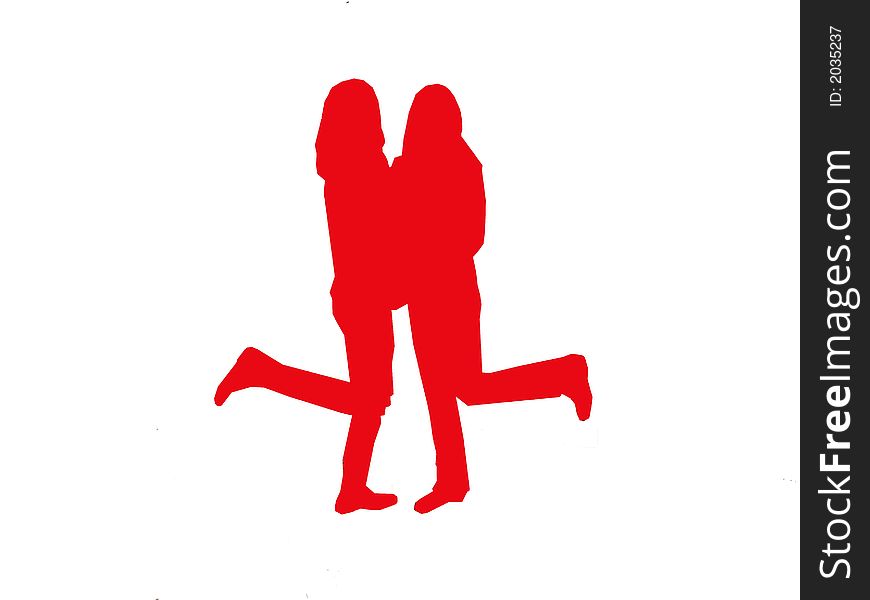 Two girls in a red colour, dancing, havin fun. Two girls in a red colour, dancing, havin fun
