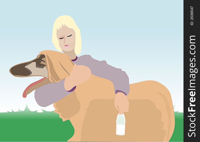 This is an illustration with girl and dog. This is an illustration with girl and dog